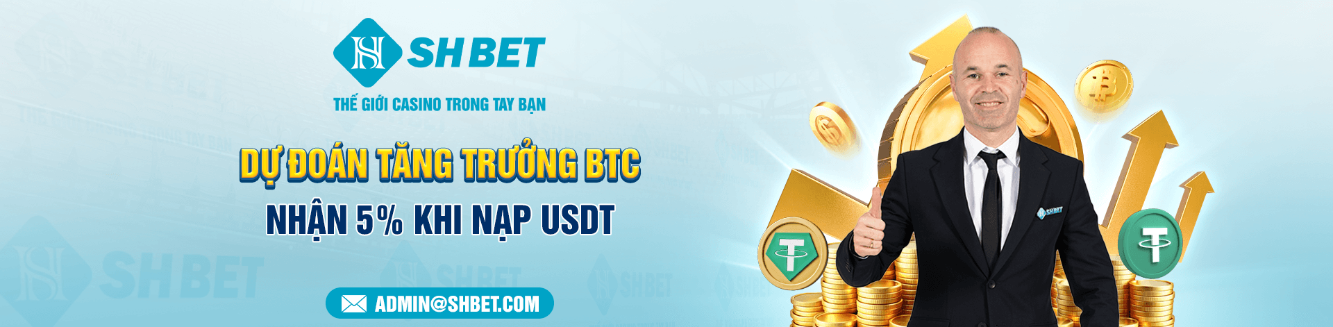 Banner shbet dự đoán tăng trường btc 5% khi nạp usdt