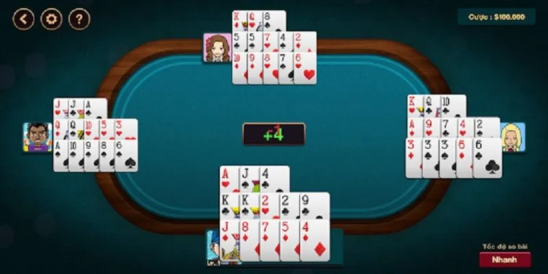 Bài Mậu Binh sẽ có 52 lá bài, 4 người được chia 13 thẻ bài